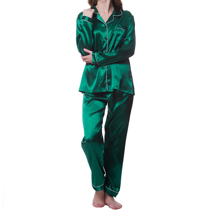 Women Satin Long Sleeve Pajama Set