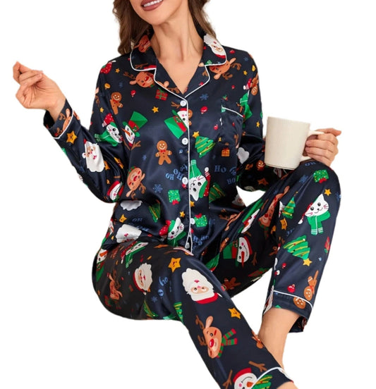 Christmas Holiday Satin Pajama Set for Adults