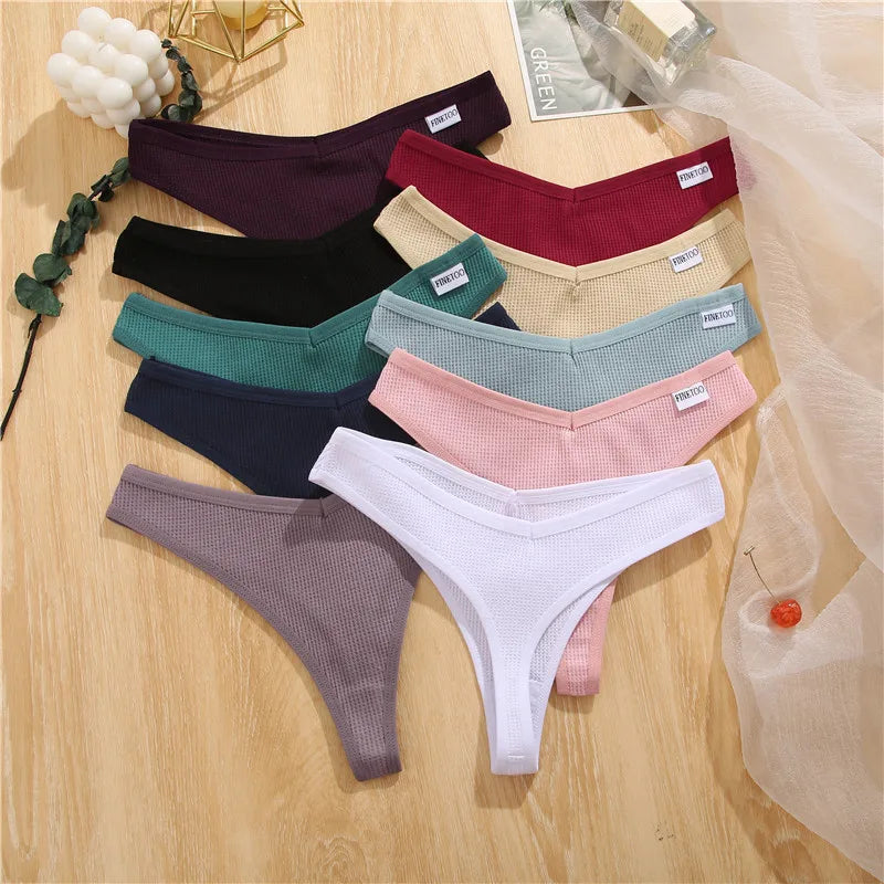 3PCS/Set G-string Panties Waffle Cotton Women's Underwear