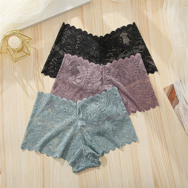 3Pcs/set Lace Boyshort Panties Women Low-Rise Floral Underwear S-XL