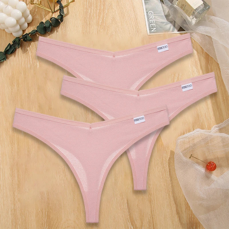 3PCS/Set G-string Panties Waffle Cotton Women's Underwear