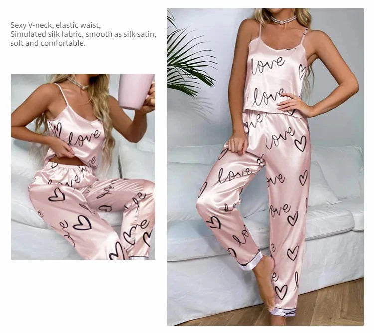 Women Satin Silk Pajamas Sets