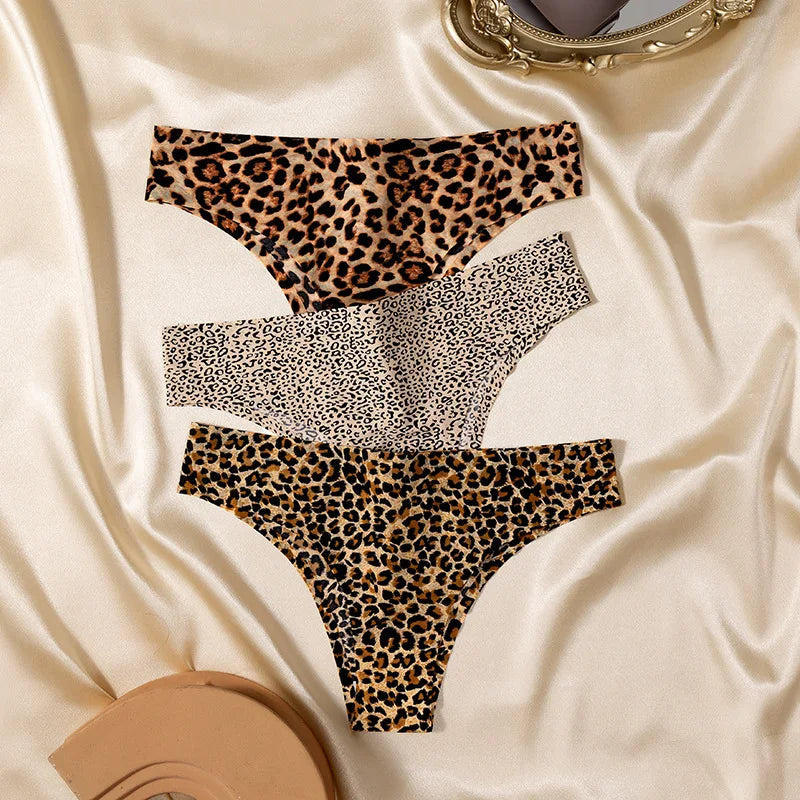 3PCS/Set Women's Panties Fashion Low Rise Leopard Bikini Sexy Seamless Underwear