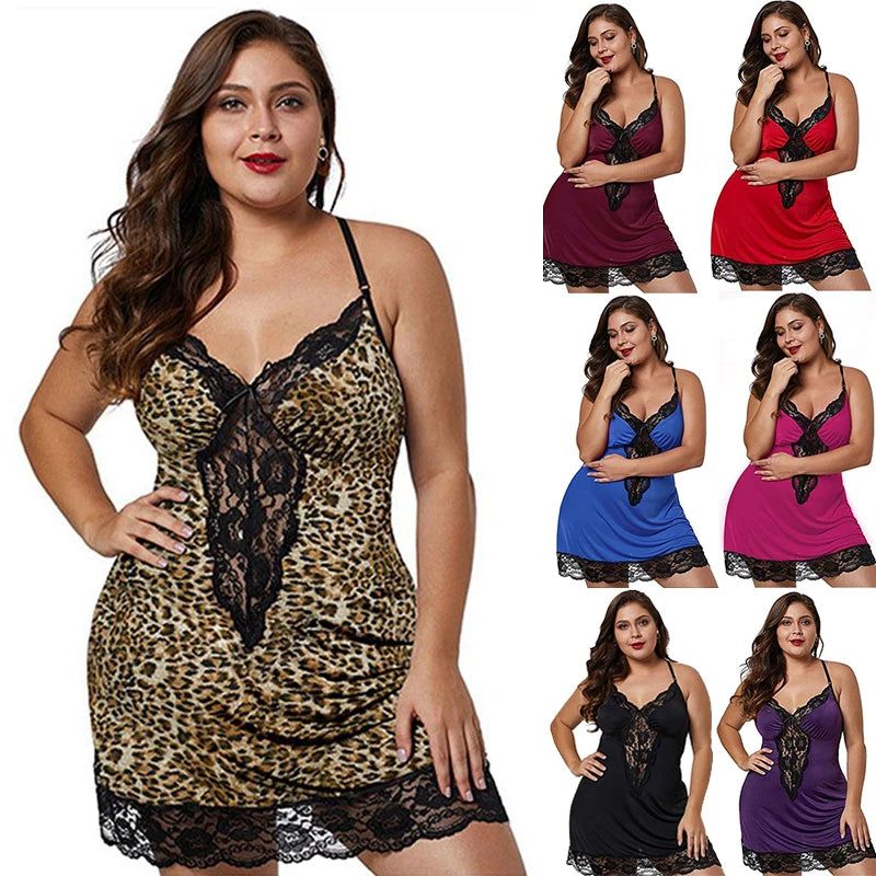 Women Spaghetti Straps Nightgowns Lace Sexy Sleepdress Plus Size Nightdress Satin Lingerie