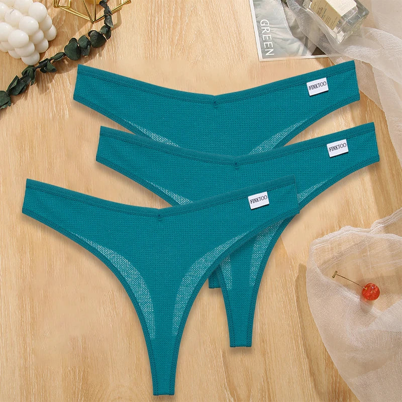 3PCS/Set G-string Panties Waffle Cotton Women's Underwear