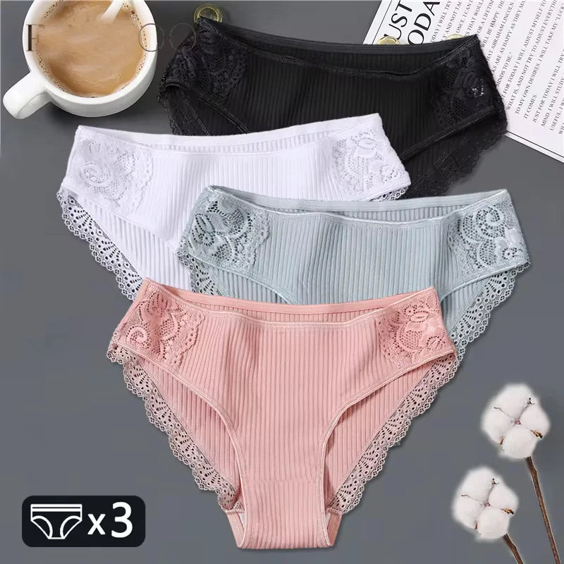 3Pcs/set Women Cotton Panties M-2XL Low-Rise Underwear