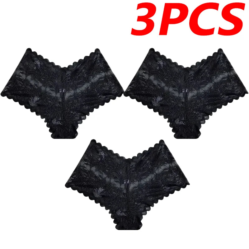 3Pcs Sexy Mesh Lingerie Panties Pure Color