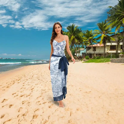 One-Piece Bikini Wrap Skirts Floral Print Swimsuit Slimming Backless Tummy Control Swimwear