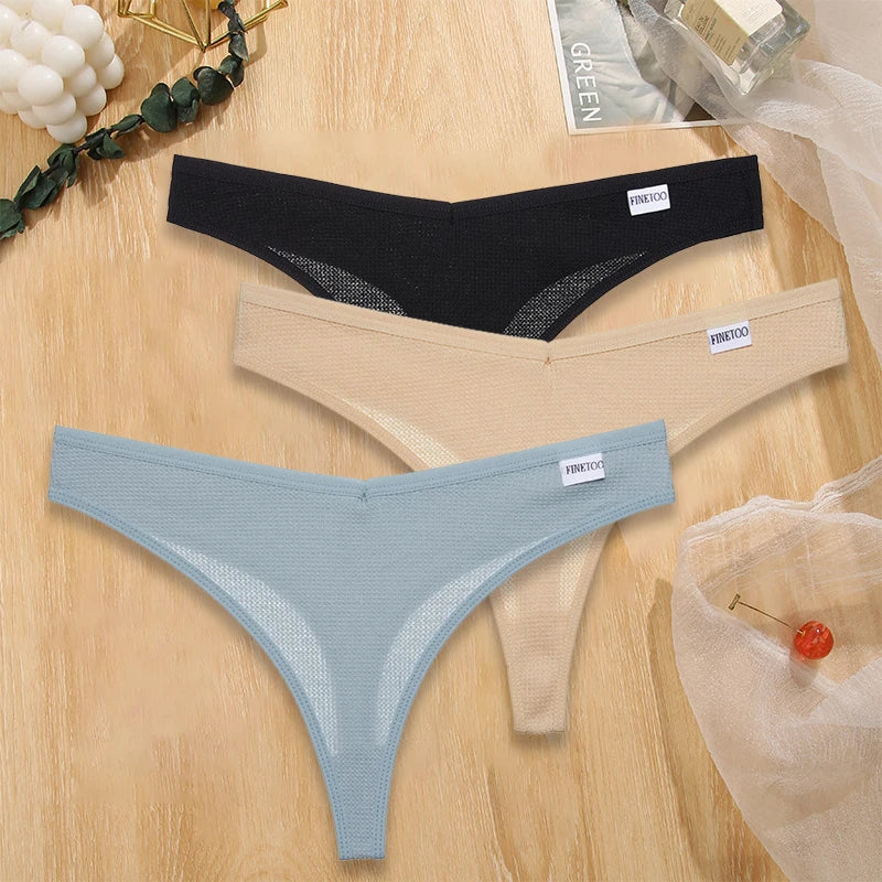 3PCS/Set G-string Panties Waffle Cotton Women's Underwear