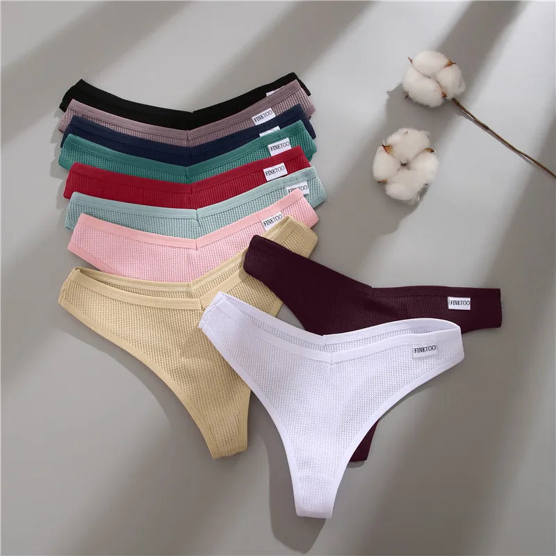 3PCS/Set G-string Panties Waffle Cotton Women's Underwear