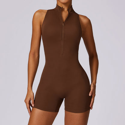 Fitness Yoga Short Jumpsuit With Zipper Backless