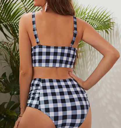 Maternity Split  Plaid High Waist Swimwear