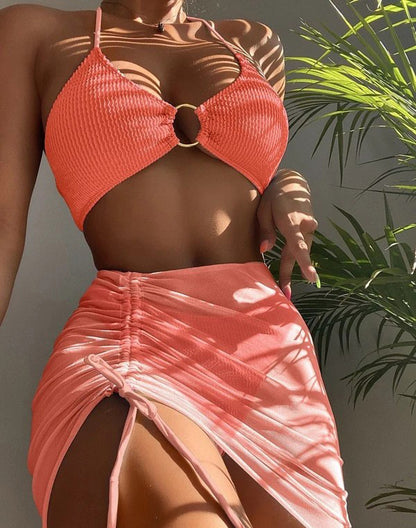 3pcs Halter Bikini Three-point Beach Swimsuit For Women