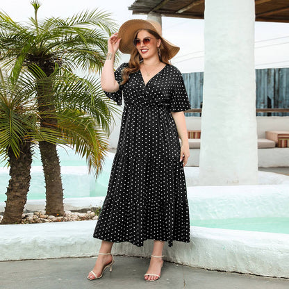 Plus-size Polka Dot Casual Holiday Dress