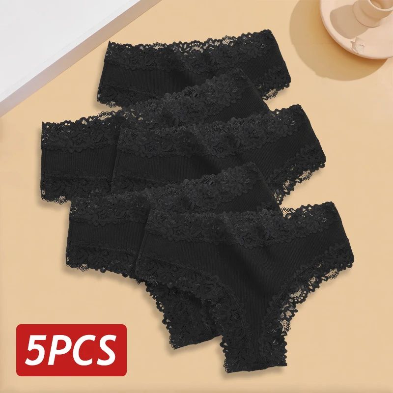 5PCS Set Women Lace Seamless Cotton Sexy Brazilian Panties