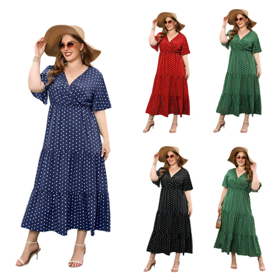 Plus-size Polka Dot Casual Holiday Dress
