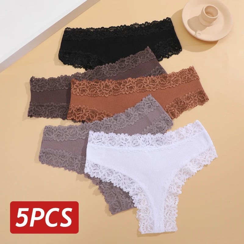 5PCS Set Women Lace Seamless Cotton Sexy Brazilian Panties