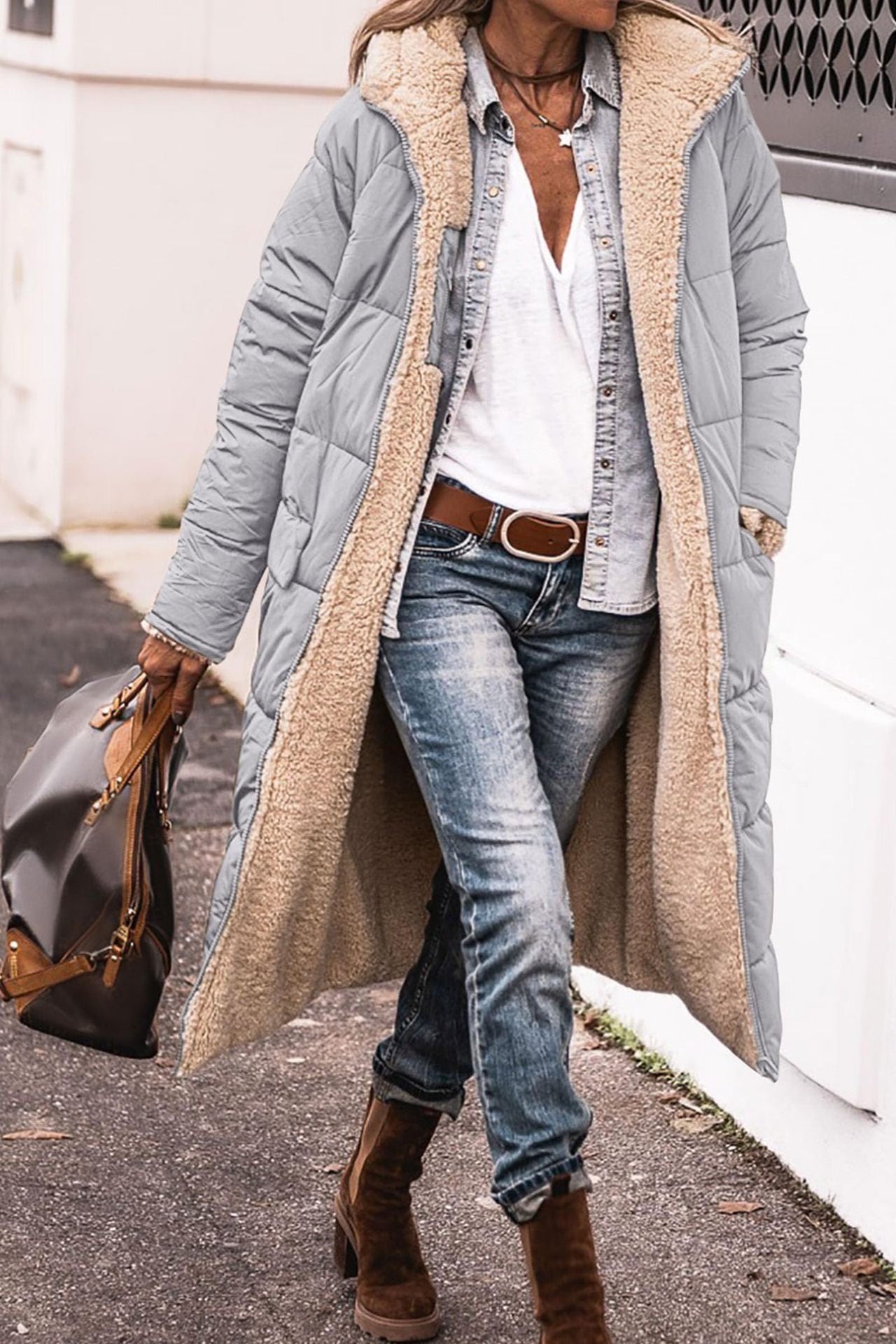 Solid Color Hooded Long Coat