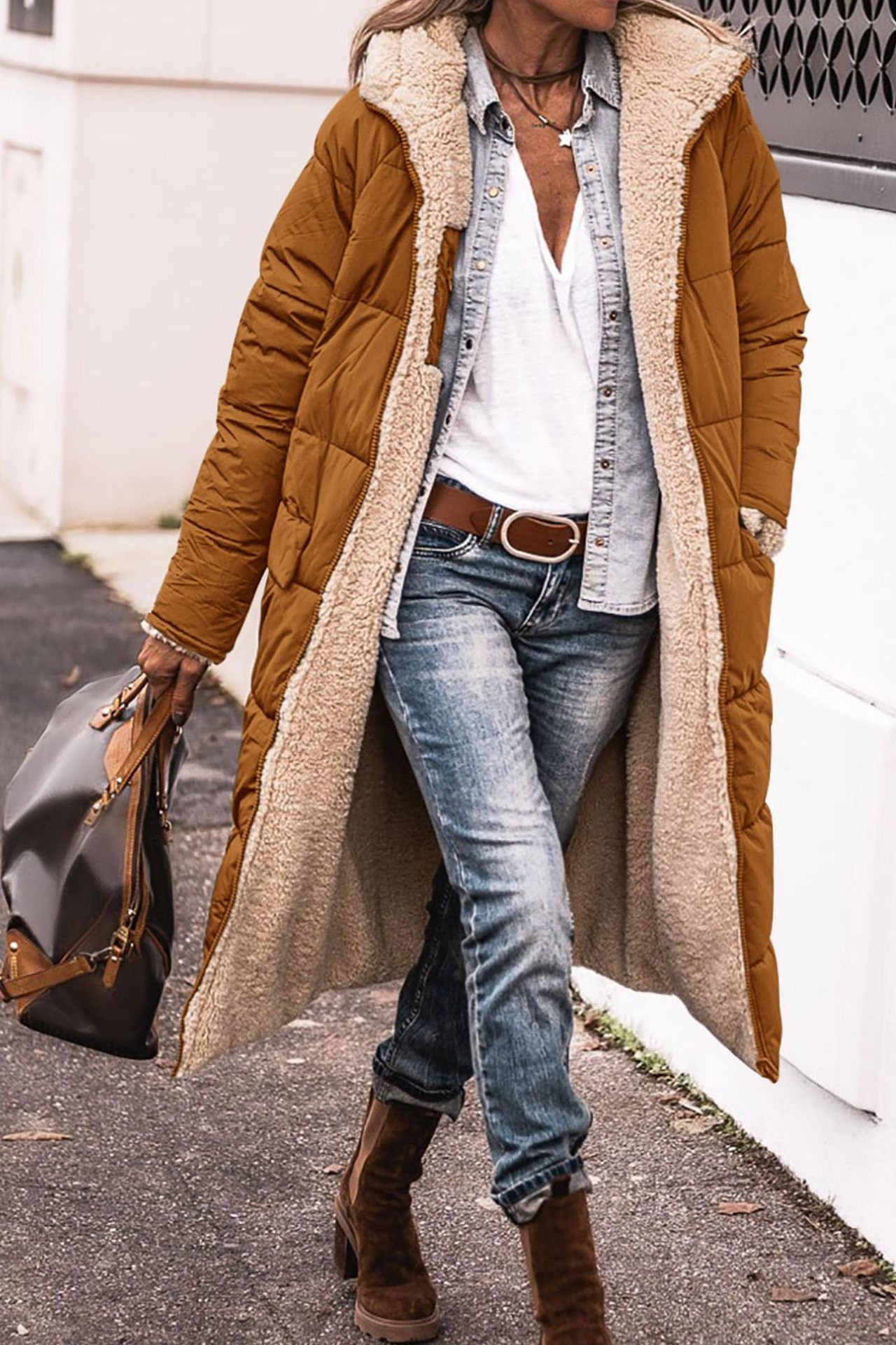 Solid Color Hooded Long Coat