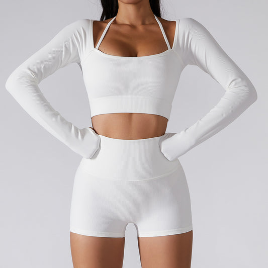 Top Women's Quick-drying Workout Set With Chest Pad Slim Fit Skinny Long Sleeve