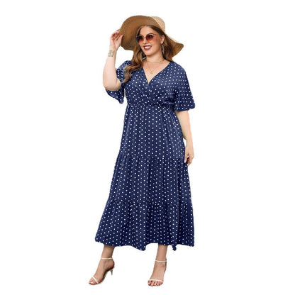 Plus-size Polka Dot Casual Holiday Dress