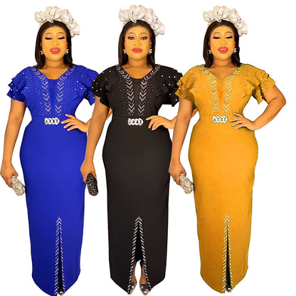Beaded Rhinestone Plus Size Women Dress