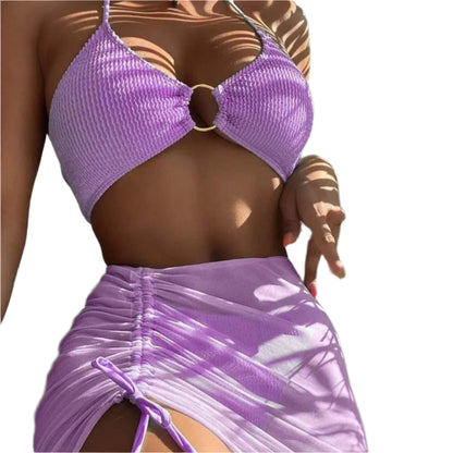 3pcs Halter Bikini Three-point Beach Swimsuit For Women