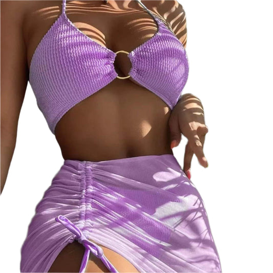 3pcs Halter Bikini Three-point Beach Swimsuit For Women
