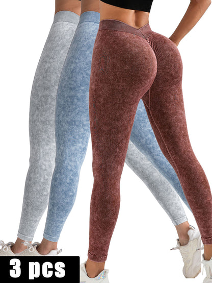 3 Pack V-Back Scrunch Butt Workout Seamless High Waist  Leggings
