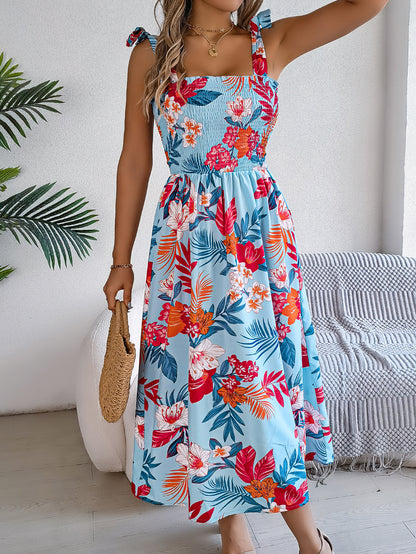 Flowers Print Suspender Corset Long Dress