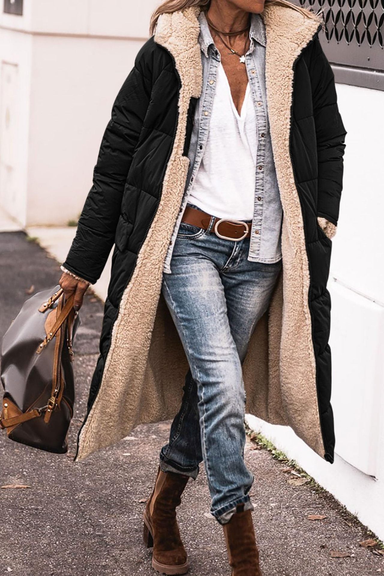 Solid Color Hooded Long Coat